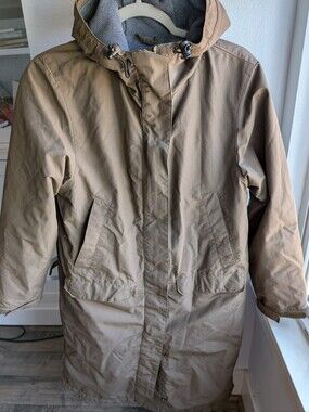 Lands End Windcheck Fleece Lined Long Parka Hooded Winter Coat Olive Green XS